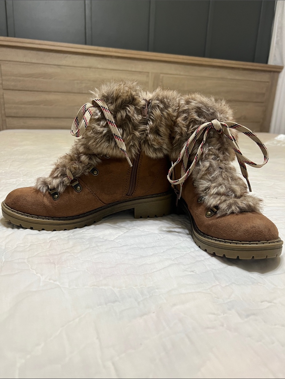 Target Brown Faux-Fur Lace-Up Winter Boots